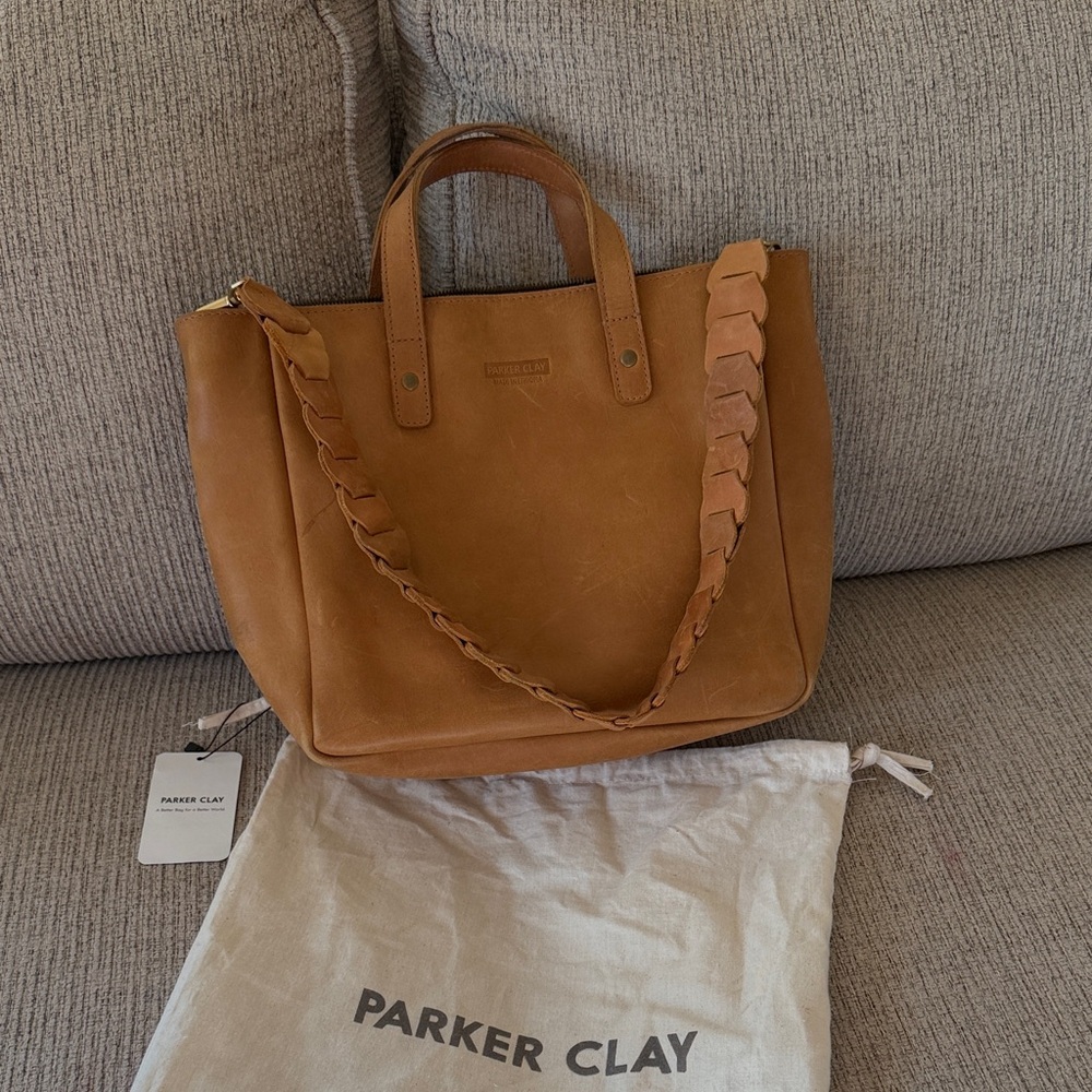 Parker Brown Leather Tote with Braided Detail